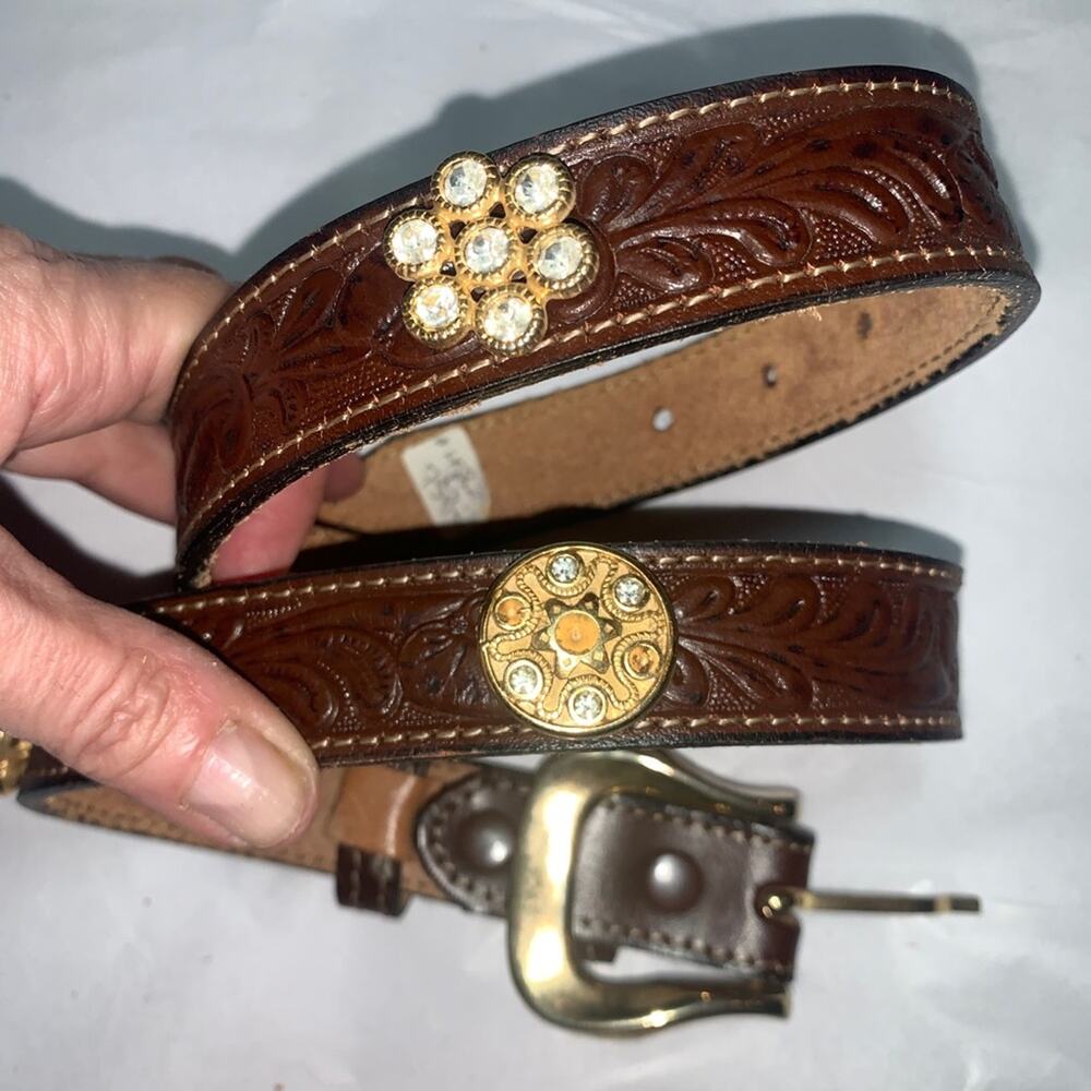 JILL STUART VINTAGE 80’s TOOLED LEATHER BELT WITH JEWELS - WESTERN GLAM!